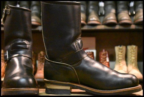 9.5D PT91プリント 94年 レッドウィング 2268 エンジニア ブラッククローム スチールトゥ プルオン ブーツ redwing HOPESMORE FI269
