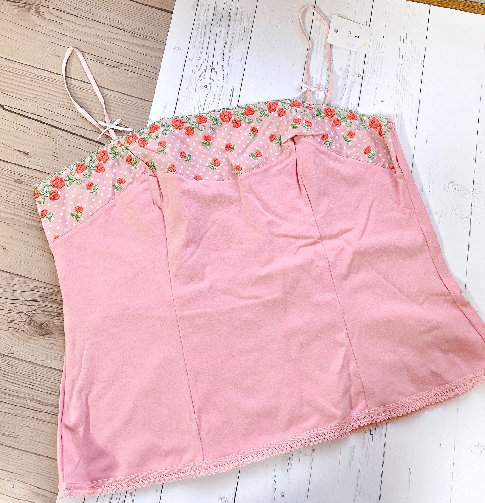 ピンク色水玉ブラB65・ショーツM・キャミソールL3点セット－R626465