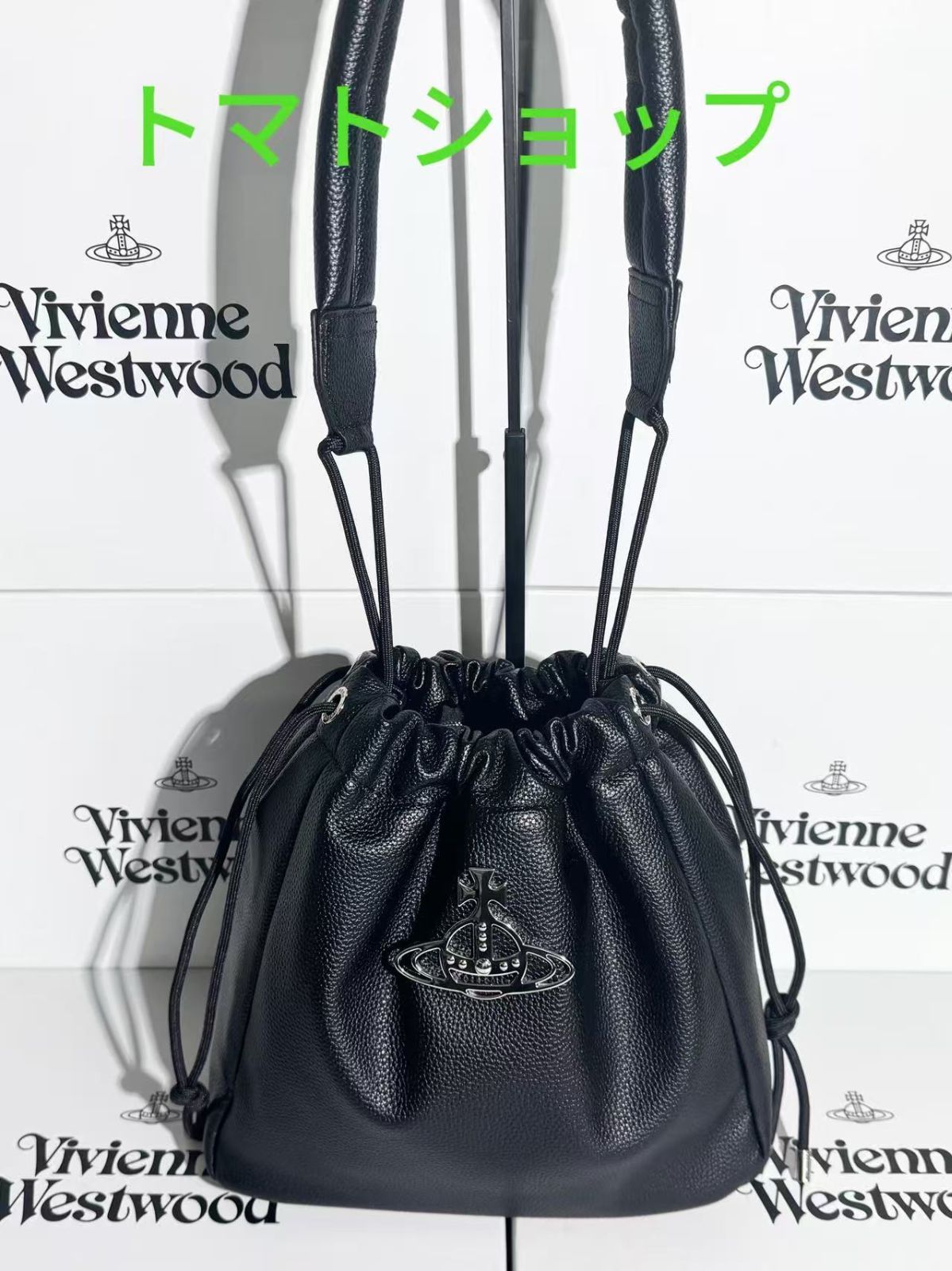 Vivienne Westwood ブラックライチ柄巾着バッグ、バケットバッグ