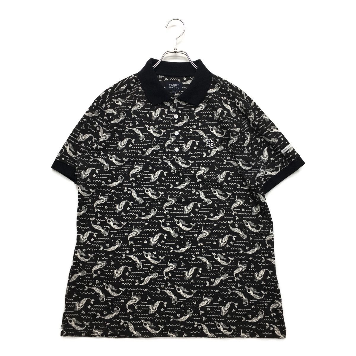 【美品】PEARLY GATES メンズ 半袖ポロシャツ マーメイド 中古 メンズ パーリーゲイツ PEARLY GATES 半袖ポロシャツ 6(LL) 黒