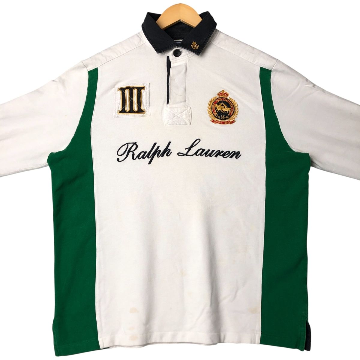ポロラルフローレン　ポニー刺繍ロゴ　長袖ポロシャツ　ラガーシャツ　古着　L 古着 ラルフローレン Ralph Lauren POLO by Ralph Lauren CUSTOM