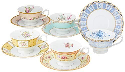 カップソーサー_ギフトラッピングなし NARUMI ナルミ カップ ソーサー セット フローラルブティック アソート 210cc 5客セット 電子レンジ温め対応 41721-33459