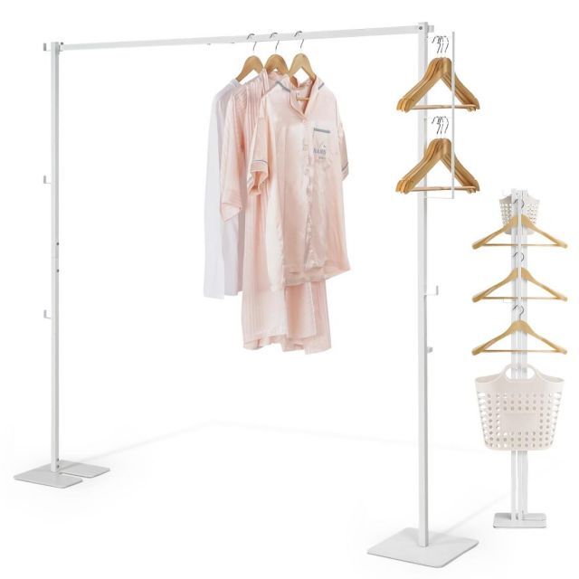 LORAK 室内物干しタワー 使用時開いて約W175×D25×H160cm 折り畳んでクローゼットやドアの裏に収納 物干し竿 物干しスタンド ハンガーラック 部屋干し ラック 洗濯物干し コンパクトに収納 組み立て簡単 ホワイト １段