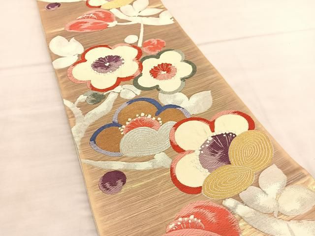 平和屋着物◎六通柄袋帯 唐織 枝梅文 金銀糸 正絹 逸品