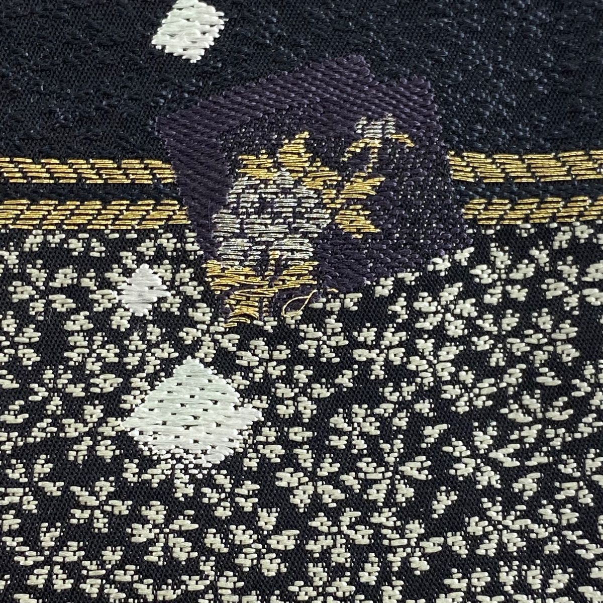 袋帯 美品 名品 証紙 源氏香 桜 金銀糸 墨色 六通 正絹 【中古
