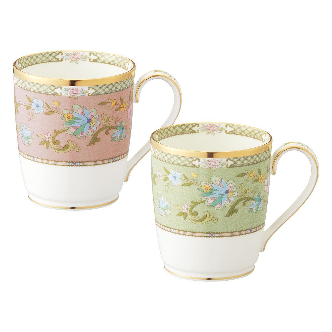 在庫処分 P59880|9983-57 ボーンチャイナ ピンク グリーン 2個 ヨシノ 285cc ペアセット 色変り マグカップ ノリタケ Noritake