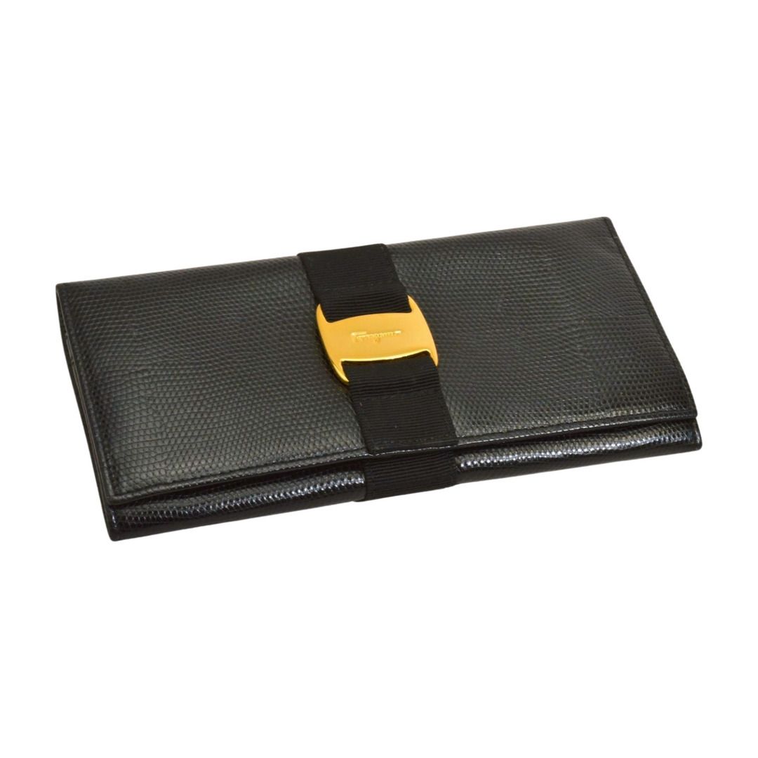 フェラガモ Salvatore Ferragamo 長財布 ヴァラ 型押し レザー ブラック レディース F-ST2184