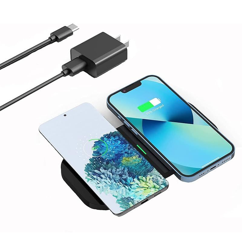 T2 2 in 1ワイヤレス充電器 2台同時充電パッド Qi急速 置き型充電器 iPhone 14/14 Pro/13/13 Pro/13 Pro Max/12/12pro/12 Pro max/SE2/11 ProなどQIスマホ対応 Air Pods P 0