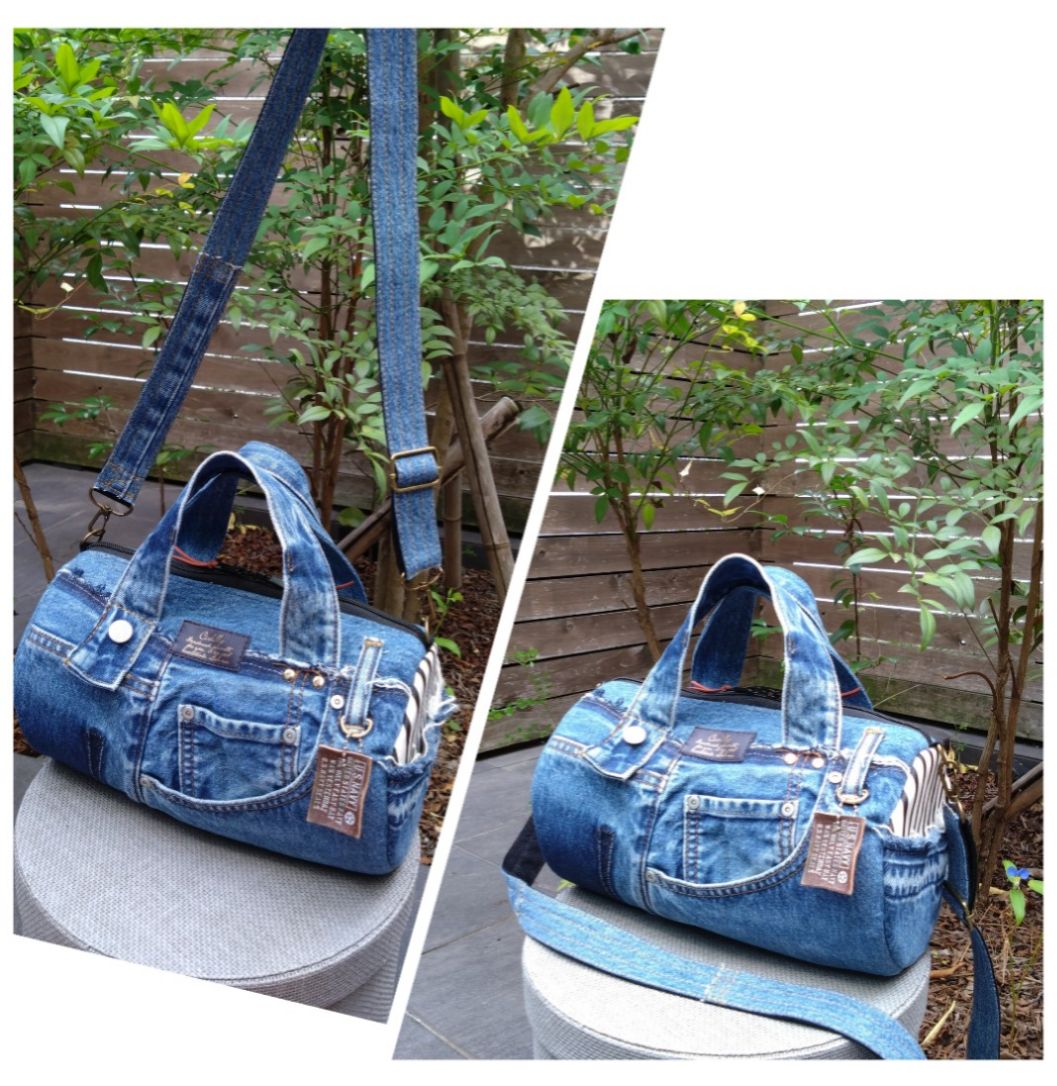 専用❕️№768【DENIM❌️ドラム缶型ボストンバッグ♥】デニムリメイクバッグ №768【DENIM❌️ドラム缶型ボストンバッグ♥】デニムリメイク