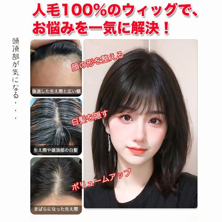 ✨人毛100％✨27cm 自然な前髪生え際　薄毛対策　【ナチュラルブラウン】 ✨人毛100％✨27cm 自然な前髪生え際 薄毛対策 【ナチュラルブラウン