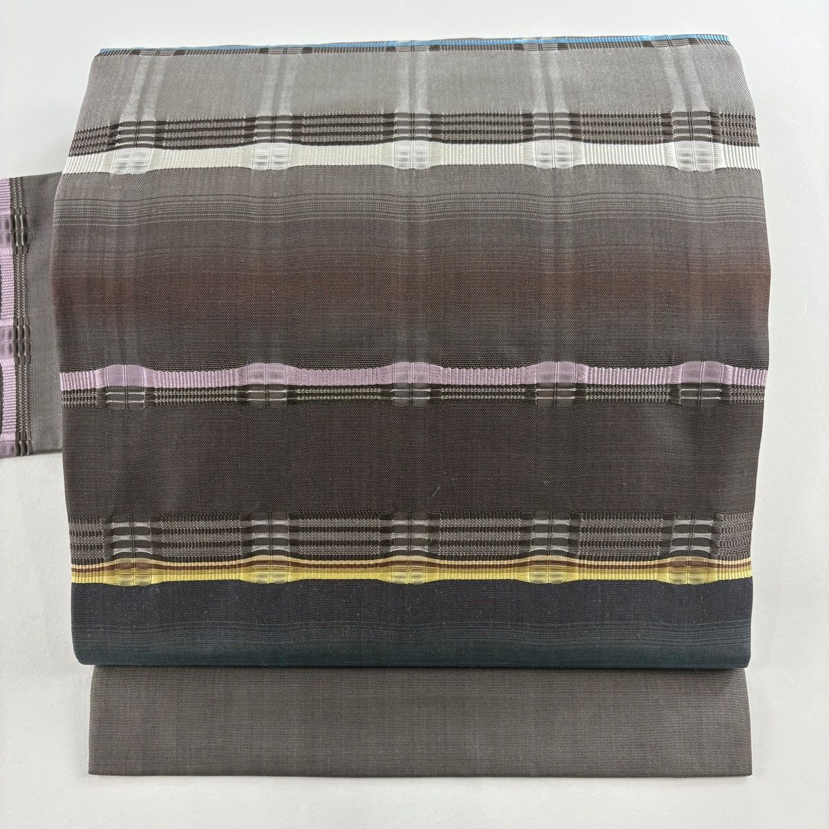 名古屋帯 藤山千春 落款 証紙 草木染 吉野間道 茶紫 正絹