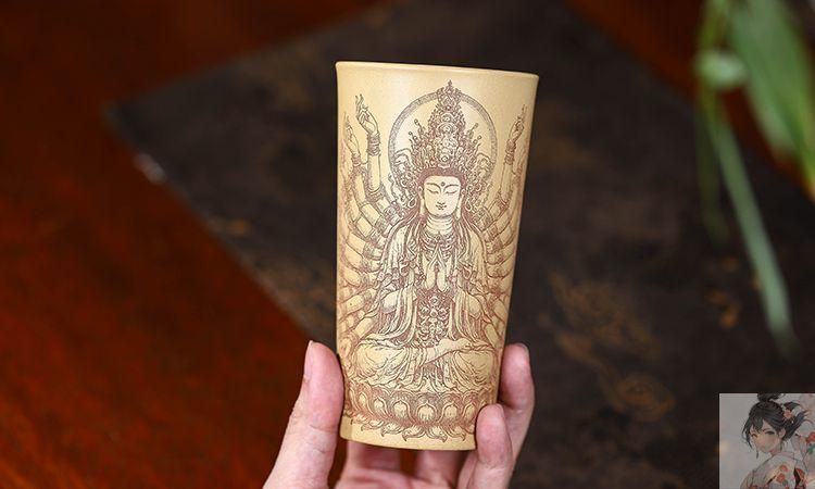 宜興紫砂杯 段泥 千手観音水杯 可楽杯 茶道具 煎茶道具 美術品
