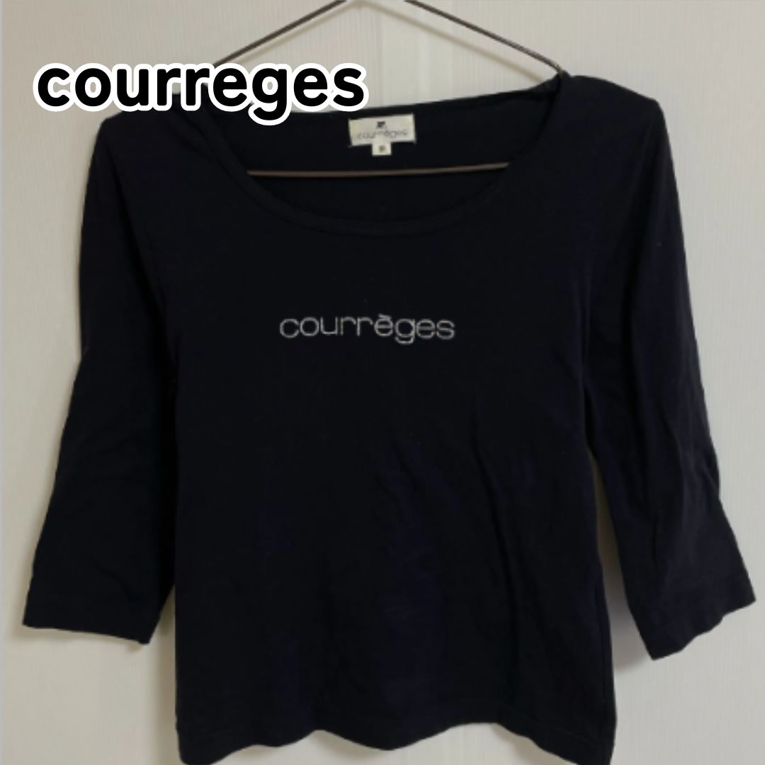 courreges クレージュ 日本製 9R ブラック ロゴプリントTシャツ - メルカリ