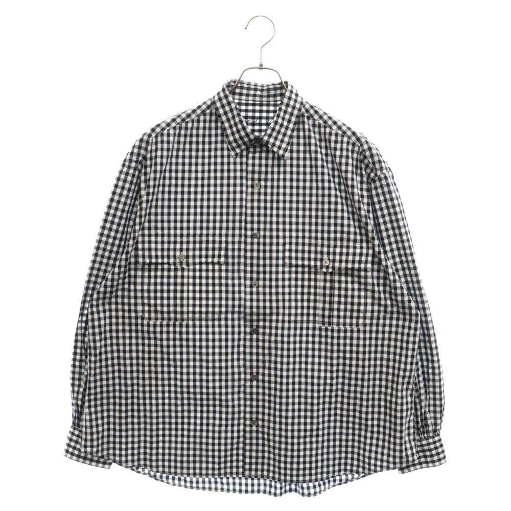 Porter Classic (ポータークラシック) ROLL UP GINGHAM CHECK SHIRT チェック柄 ロールアップ長袖シャツ ブラック/ホワイト