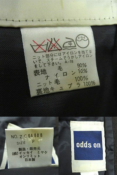 美品▽ISSEY MIYAKE odds on イッセイミヤケ オッズオン ショールカラー ストライプ ウール オーバーコート グレー系 F 正規品 メンズ