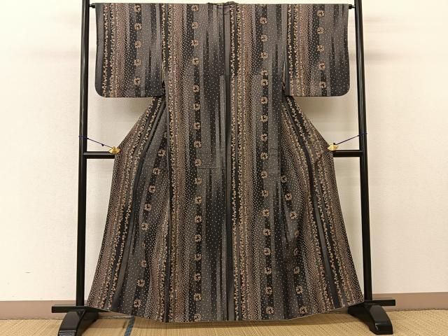 平和屋着物▽上質な小紋 単衣 更紗花唐草文 正絹 逸品 未