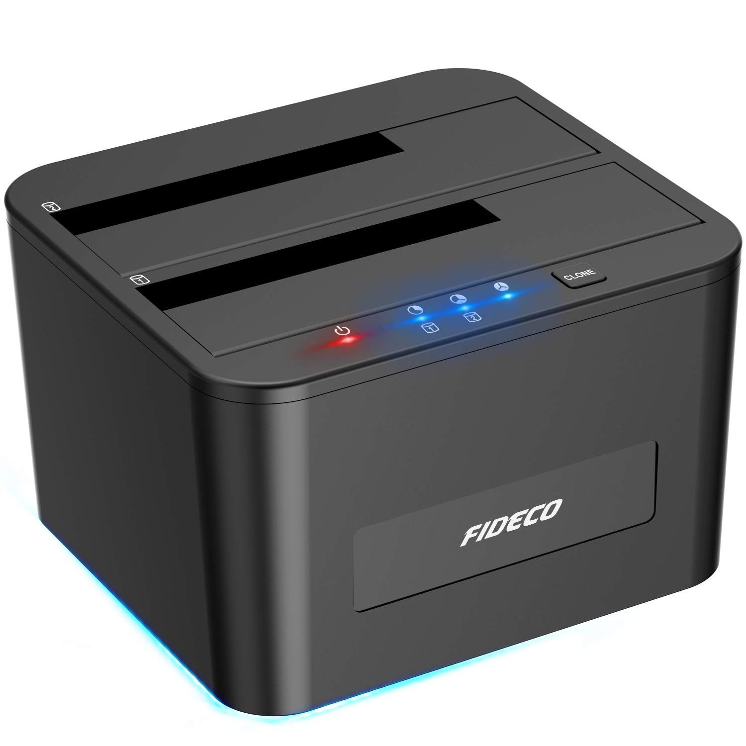 / 3.5型 2.5型 SATA HDDスタンド、USB3.0接続 HDD/SSD対応、パソコンなしでHDDのまるごとコピー機能付き、2ベイ FIDECO ハードディスクケース、16TB*2対応、電源アダプター付、ブラック