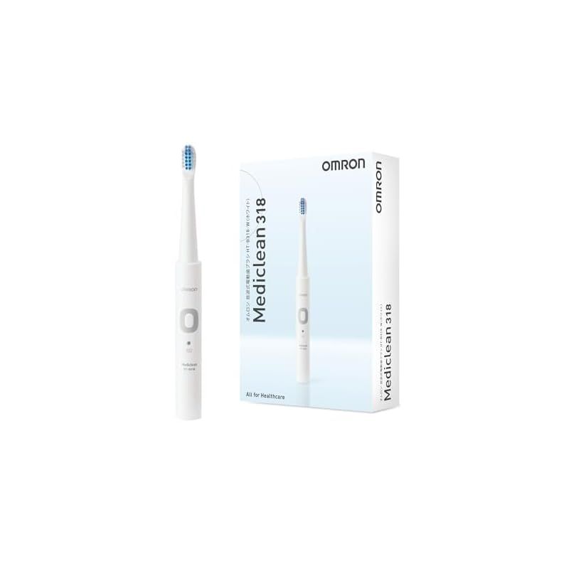 オムロン 電動歯ブラシ HT-B318-W 軽量約46g 替えブラシ2本付き 音波式 充電式 ナビタイマー搭載 25，500回/分の高速音波振動 ホワイト