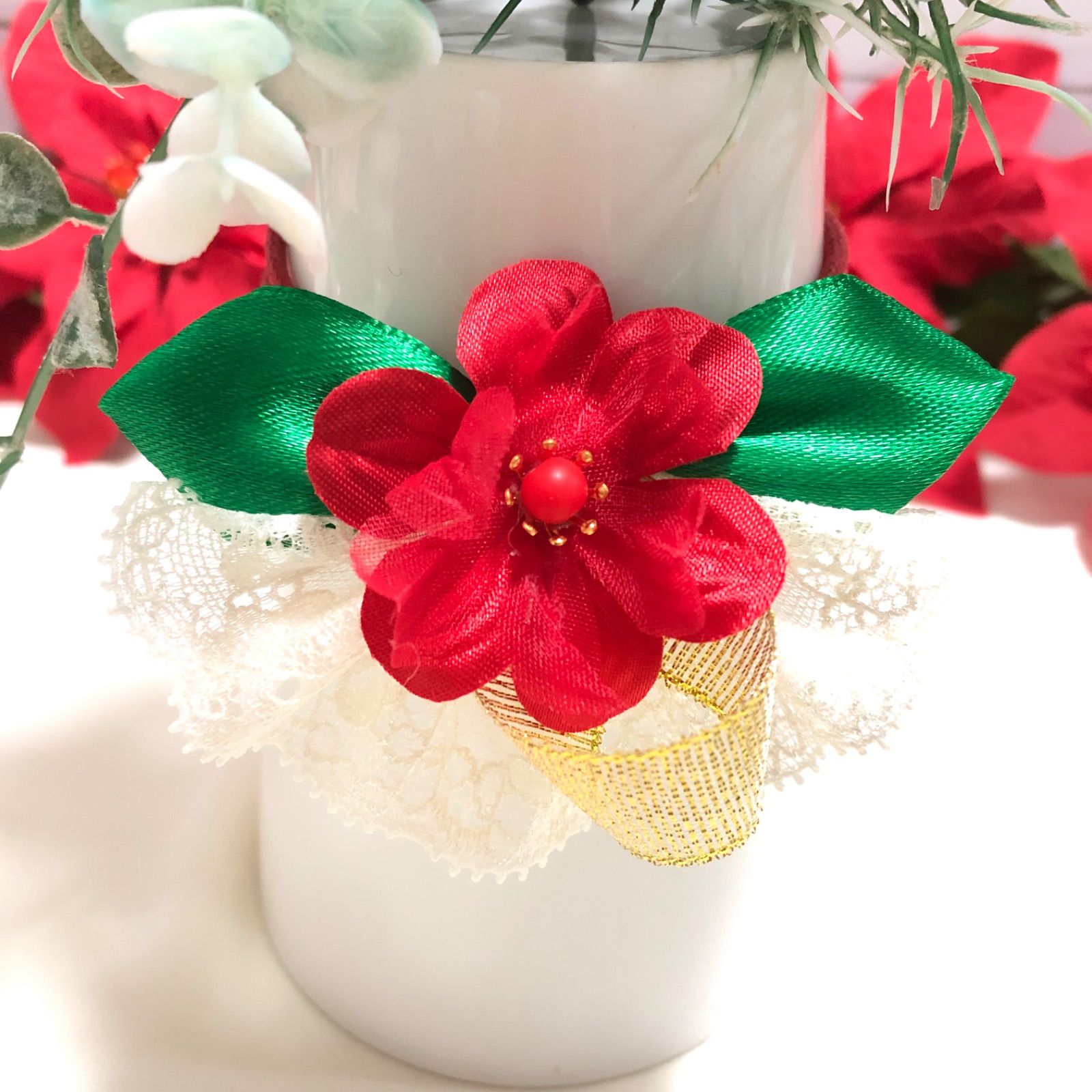 🎄クリスマスポインセチアレースリボン🎄業務用チョーカー【20本