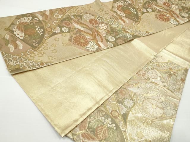 平和屋着物◎佐賀錦 六通柄袋帯 花鳥文 鳳凰 金糸 正絹 逸品