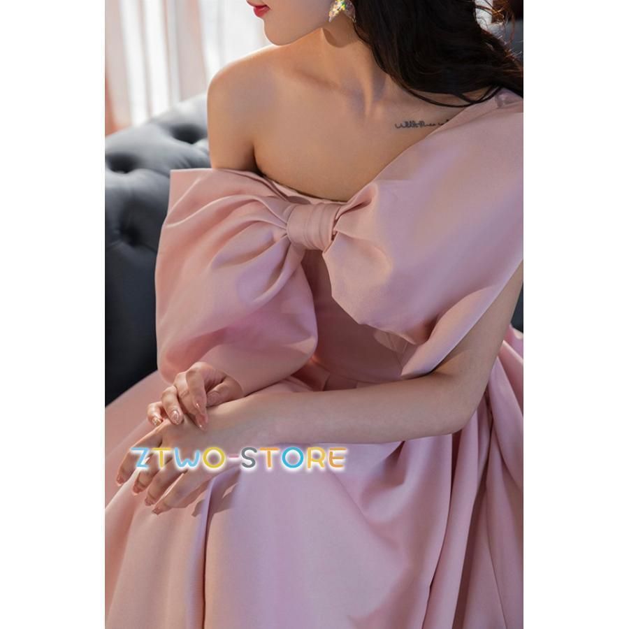 ウェディング ドレス ウェディングドレス 大きいサイズ 3L 4L 小さいサイズ 演奏会 ロングドレス リボン ワンショルダー ウェディン FFCRYSTALESIA_COM