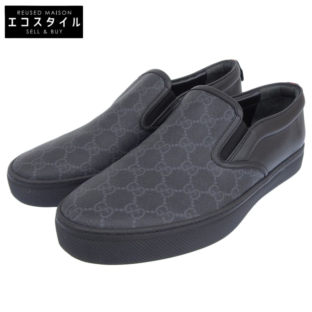 GUCCI グッチ GG コーティングキャンバス レザー スリッポン シューズ メンズ ブラック 10 1|2 407362 10.5