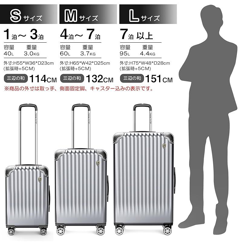 [New Trip] スーツケース キャリーケース 拡張機能付 Lサイズ 大型 7泊以上 長期旅行 キャリーバッグ 耐衝撃 超軽量 静音ダブルキャスター TSAロック搭載 ファスナータイプ 旅行 トラベル 海外 ビジネス 出張 1週間 95リットル ブルー 1