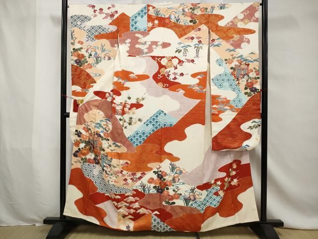 平和屋着物□豪華振袖 駒刺繍 御所車花鳥文 金彩 正絹 逸品 AAAZ1876gw