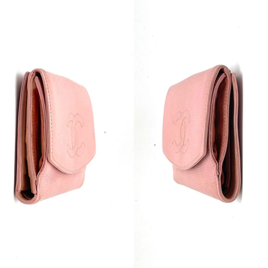 シャネル 折財布 Wホック ココマーク キャビアスキン ピンク FS206