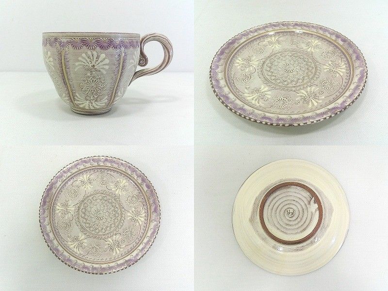 【未使用品②】 双楽窯（雙楽） 珈琲碗皿 陶阿弥✧まとめ売 カフェ用品 「コーヒー碗 プラチナ 百合 木箱付」 金龍窯 江口
