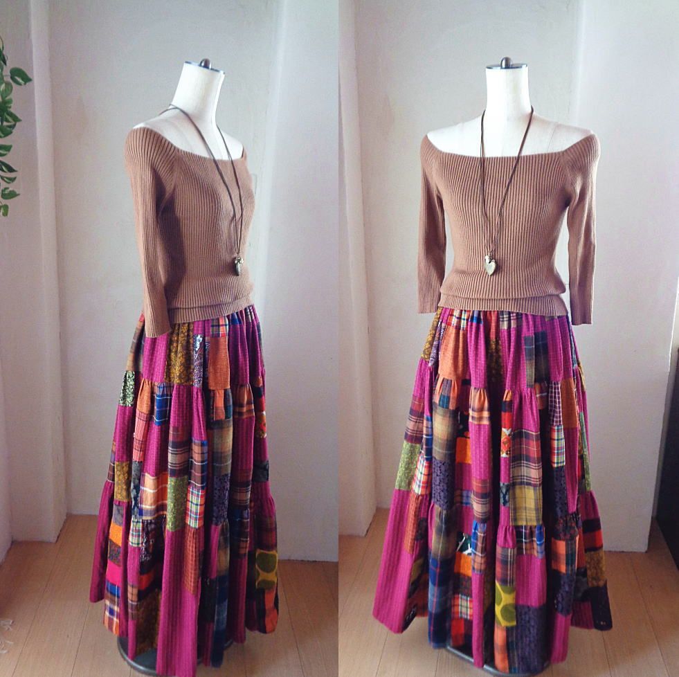 マゼンタピンク ボリュームティアードギャザースカート