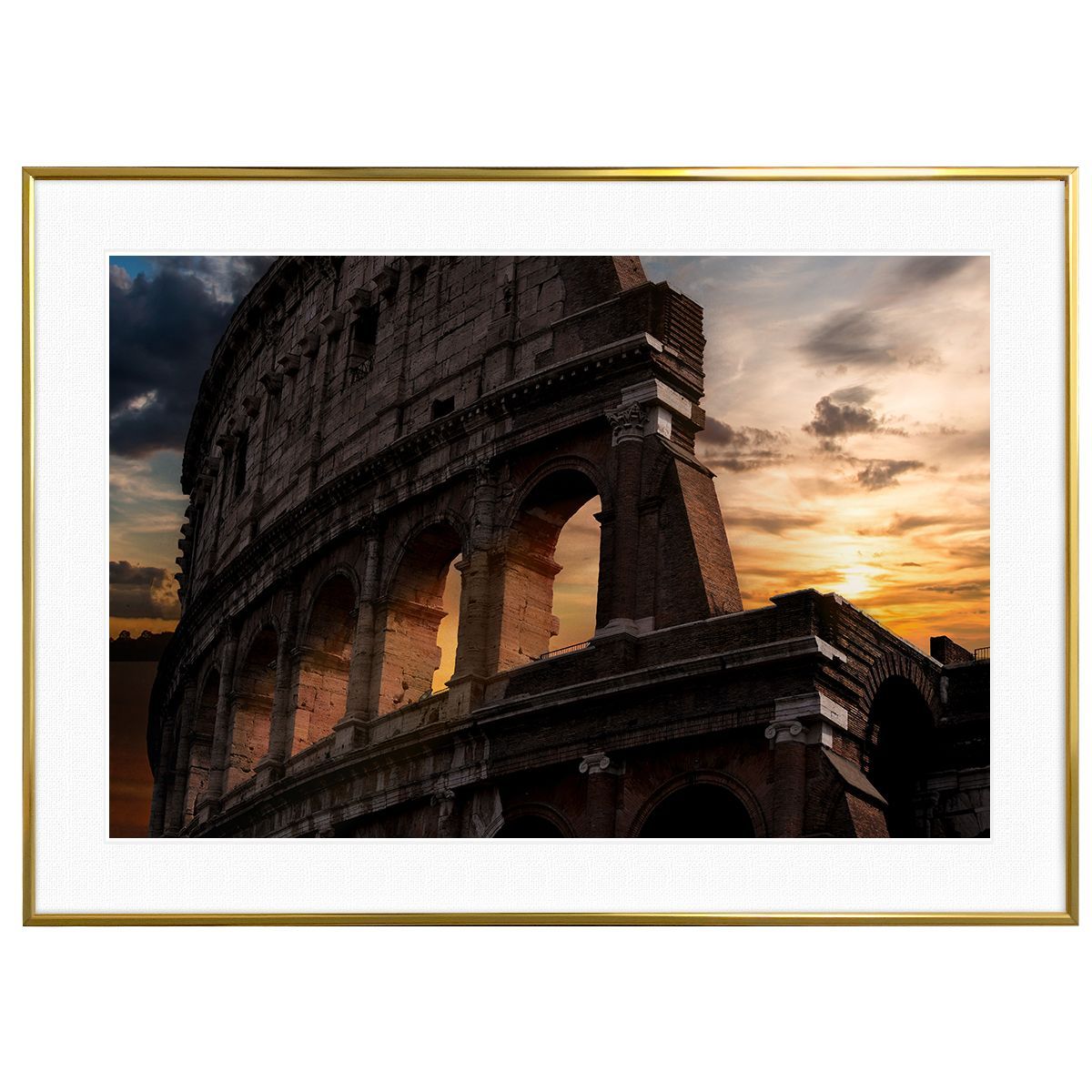 夕日写真 イタリア ローマ コロッセオ インテリアアートポスター額装 AS1722