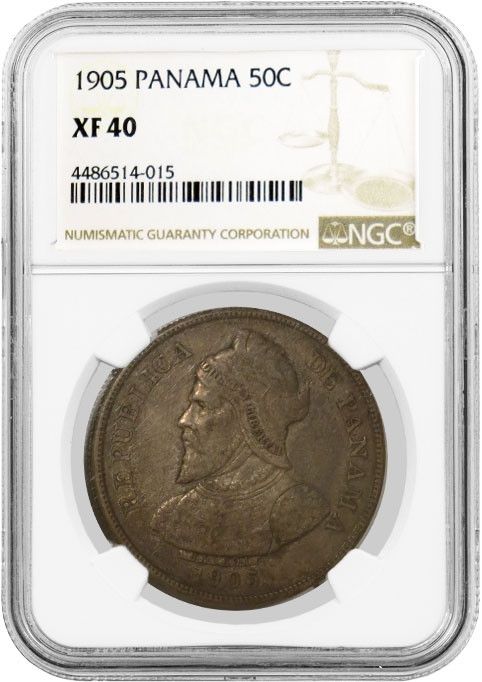 1905 50C Republic Of Panama 50 Centesimos Silver NGC XF40