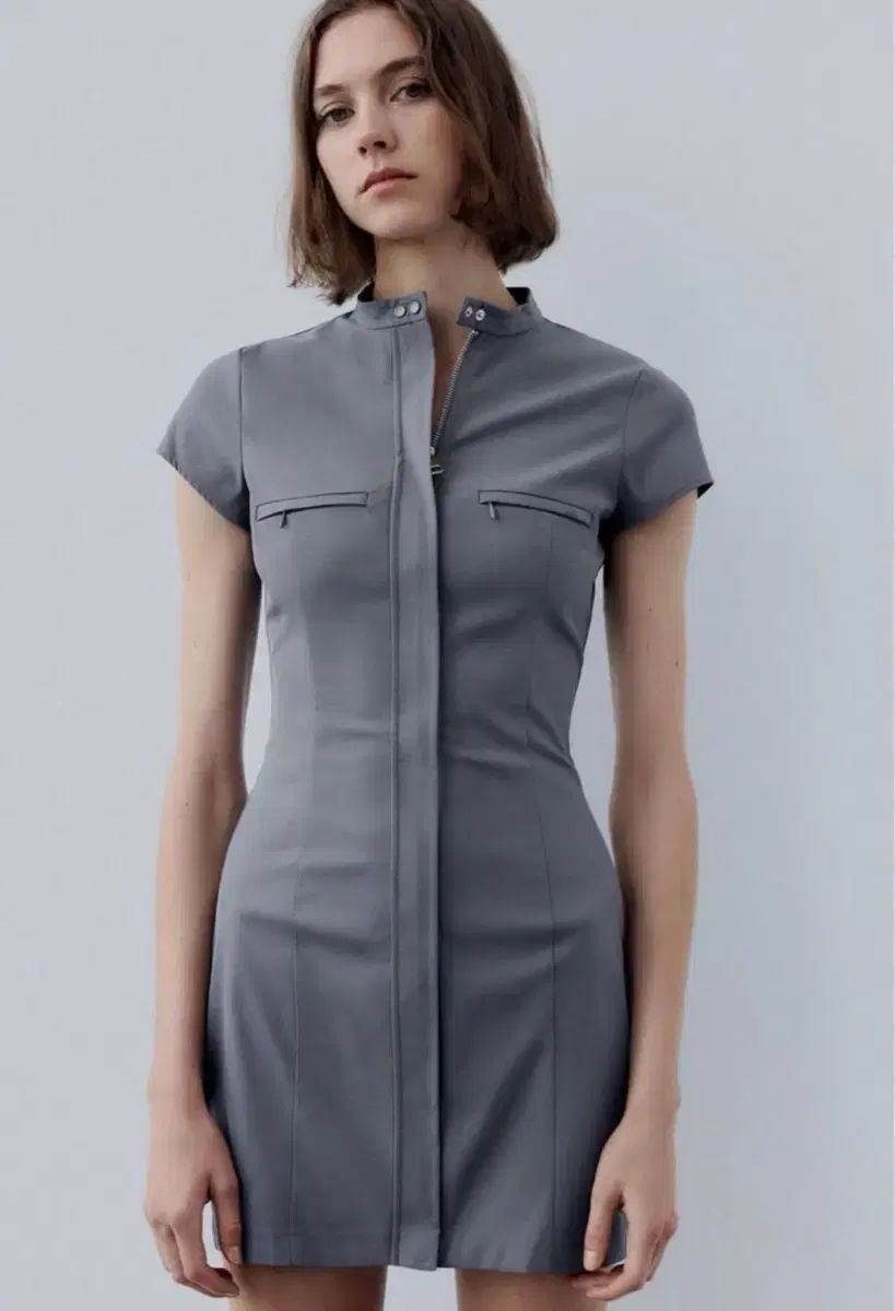 ZARA グレー 半袖ミニワンピース - メルカリ