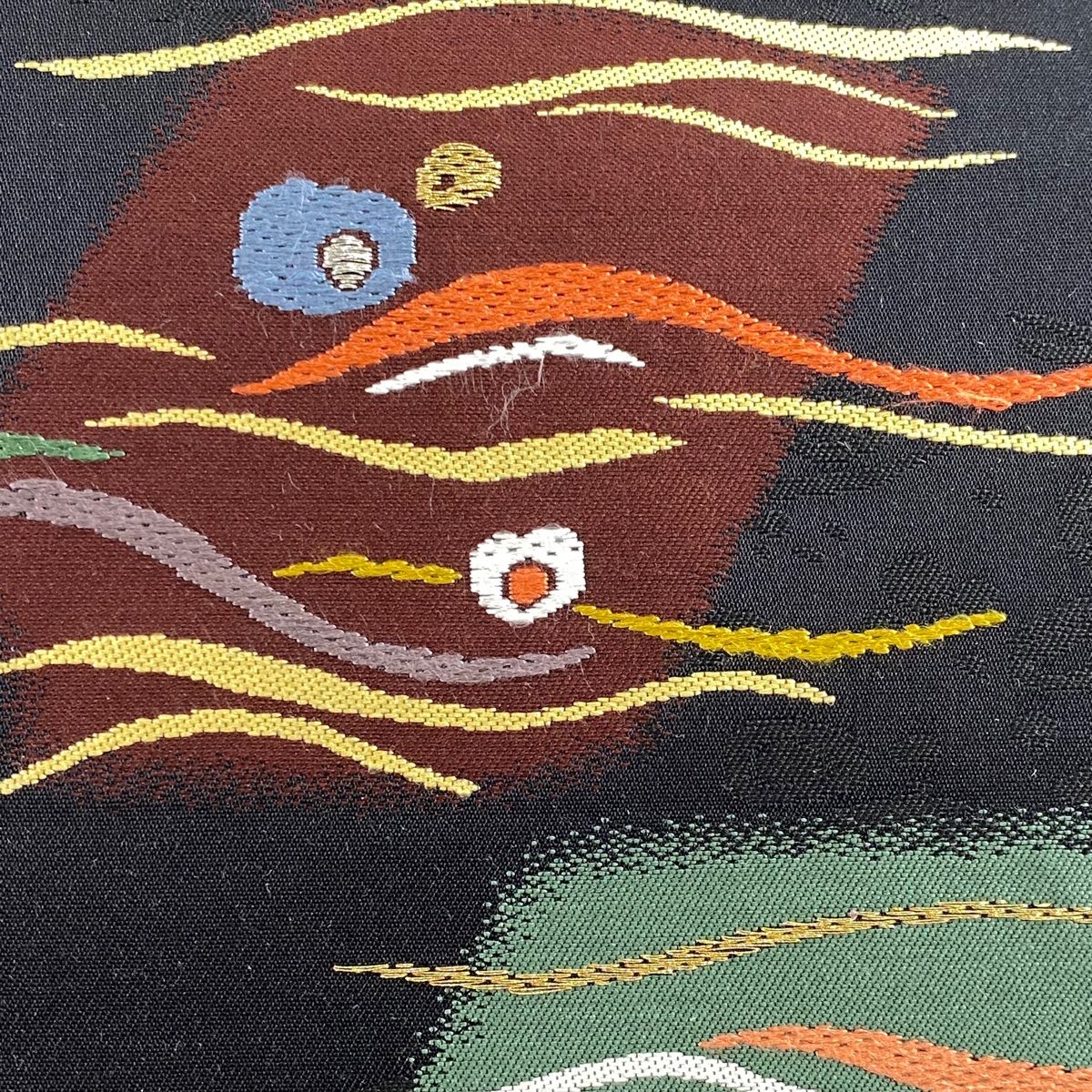 開き名古屋帯 秀品 花 波 金銀糸 黒 正絹