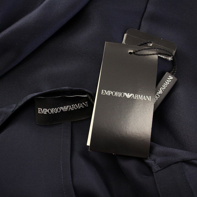 未使用品 エンポリオアルマーニ EMPORIO ARMANI シャツ ブラウス プルオーバー 長袖 スキッパー 無地 シルク サテン 40 紺 エンポリオアルマーニ EMPORIO ARMANI シャツ ブラウス プル