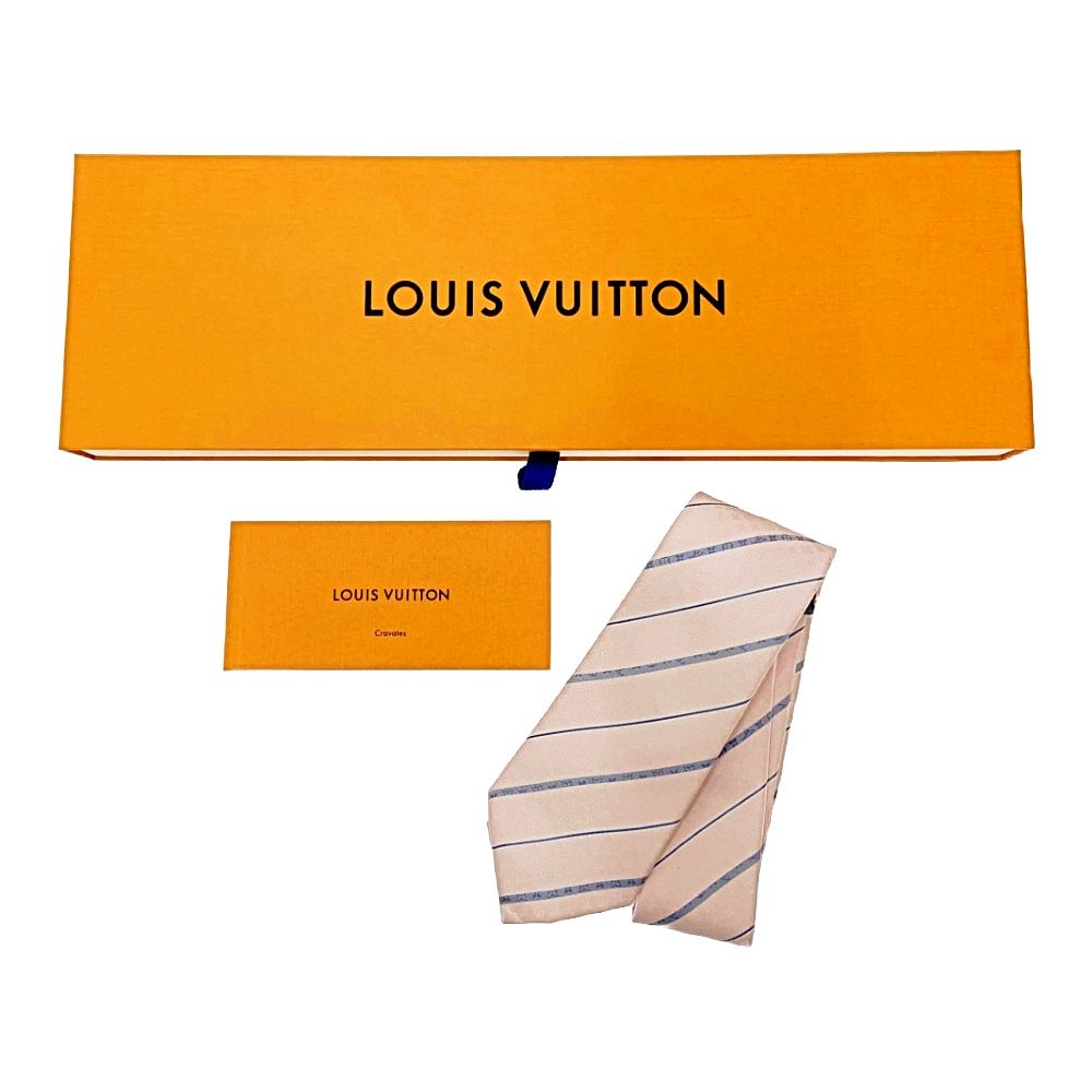 【中古】【箱付き】 LOUIS VUITTON ルイ・ヴィトン M79006 シルク ネクタイ・ラインド ストライプ ローズクレール 208000  ネクタイ