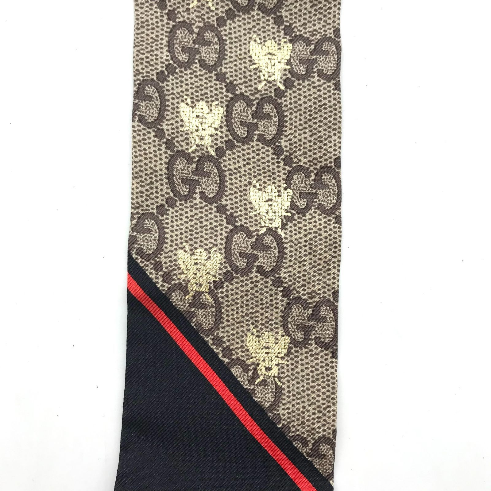 ▼【美品】GUCCI/グッチ GGビー ハチ シルクネックボウ スカーフ 499226 ブラック 箱付き S18170982169