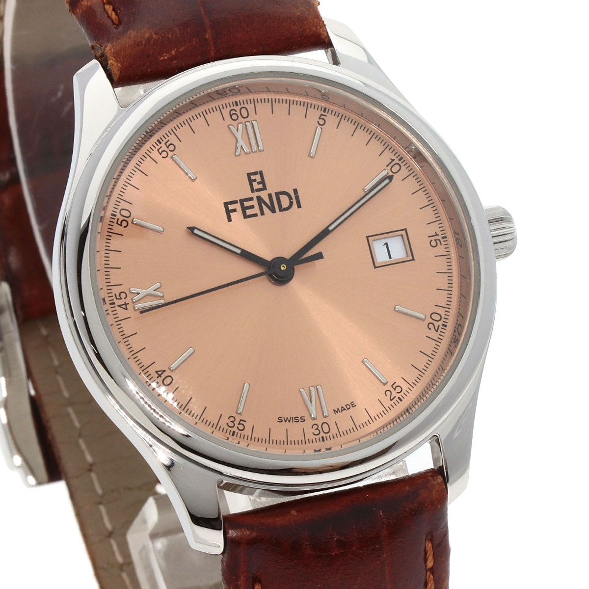 FENDI 210G ラウンドフェイス 腕時計 SS 革 レディース
