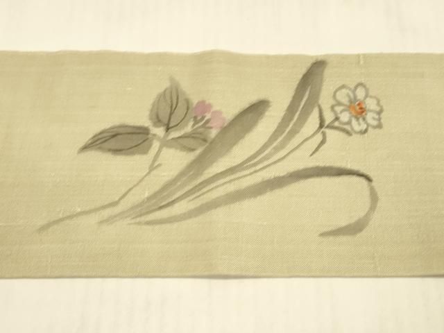 平和屋着物＊夏物 九寸名古屋帯 手描き 草花文 正絹 逸品 CAAW9001oy