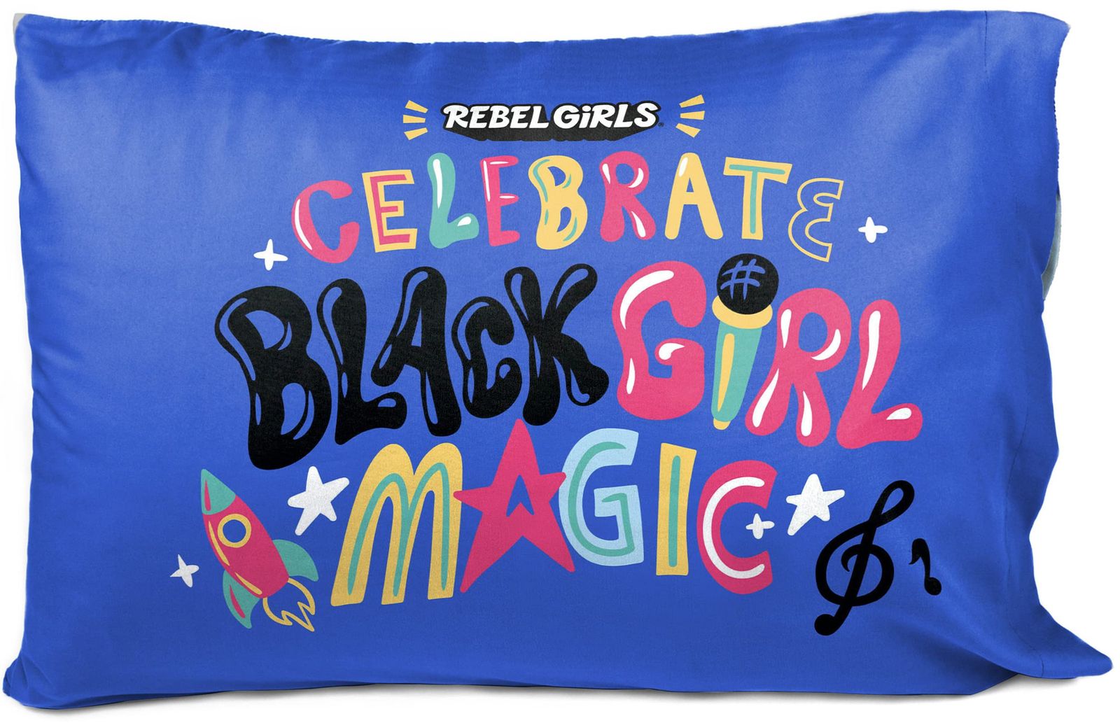 Jay Franco Rebel ガールズ ブラック ガール マジック リバーシブル枕カバー 1枚 両面キッズ スーパーソフト 寝具 (公式Rebel Girls製品) ブルー - Rebel Girls [ブルー - Rebel Girls]