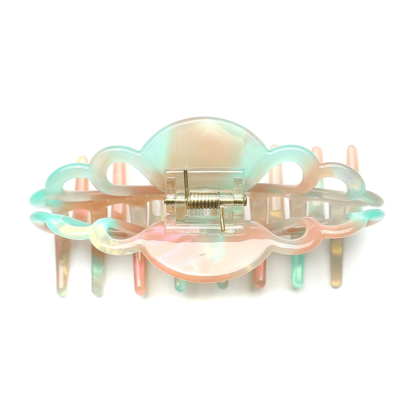 レディース しっかりとまる ヘア バンスクリップ オーロラ 韓国 クリップ 髪留め 1本 ヘアクリップ 10 cm Aurora 大きめ Green QinGoo