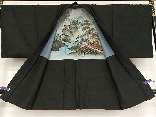 平和屋着物○男性 紬 アンサンブル 色無地 百入茶色 正絹 逸品