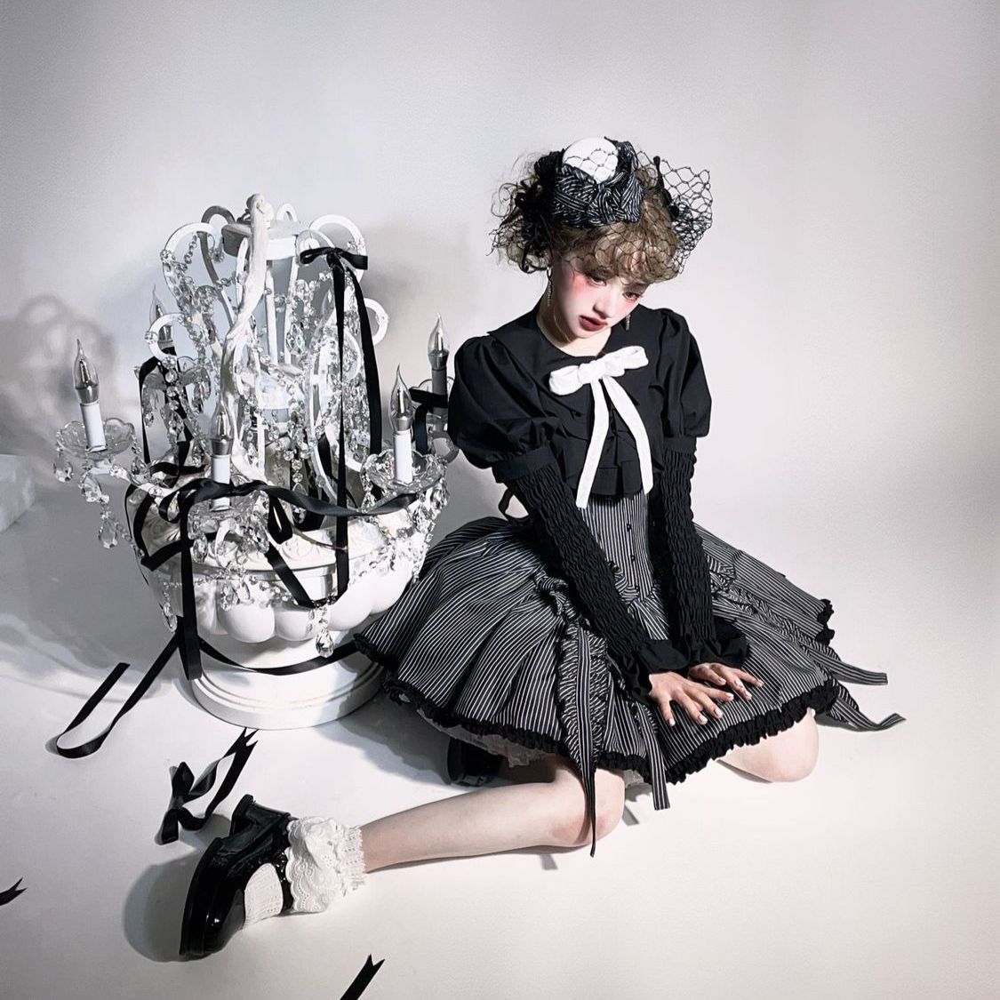ゴスロリ シャツ ブラウス 新作2色 ゴシックブラウス 半袖 姫袖 暗黒風 