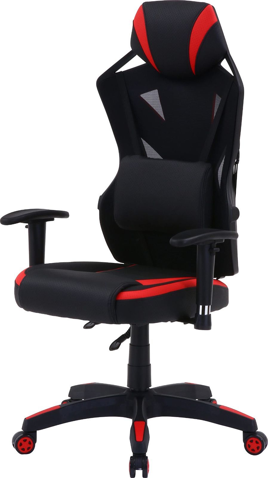 不二貿易 ゲーミングチェア パーソナルチェア 幅68.5×奥行65.5×高さ118~125.5cm レッド メッシュ 回転式 リクライニング レイズ 19427