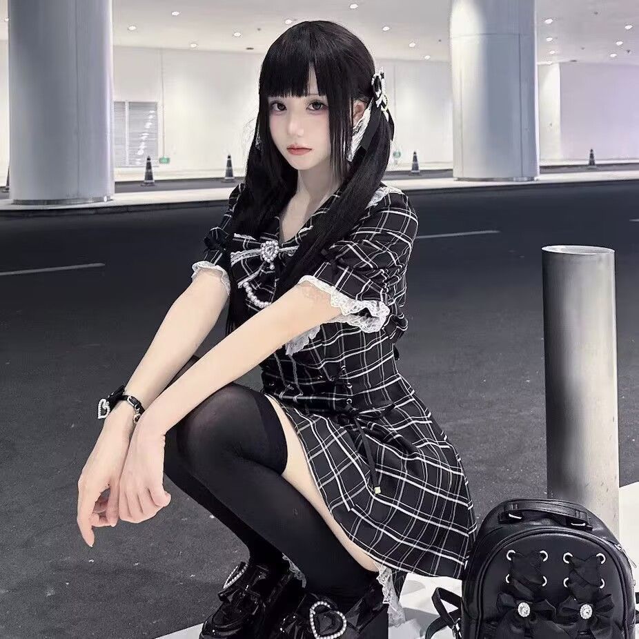 夏のロリータミニワンピース リボン帽子付き 女子会デート向け 夏のロリータミニワンピース リボン帽子付き 女子会デート向け