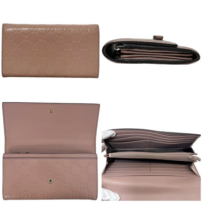 GUCCI 二つ折り財布 レディース　ピンク ベージュ　美品 グッチ 二つ折り 長財布 ピンク ベージュ シマ 388679 財布 レザー