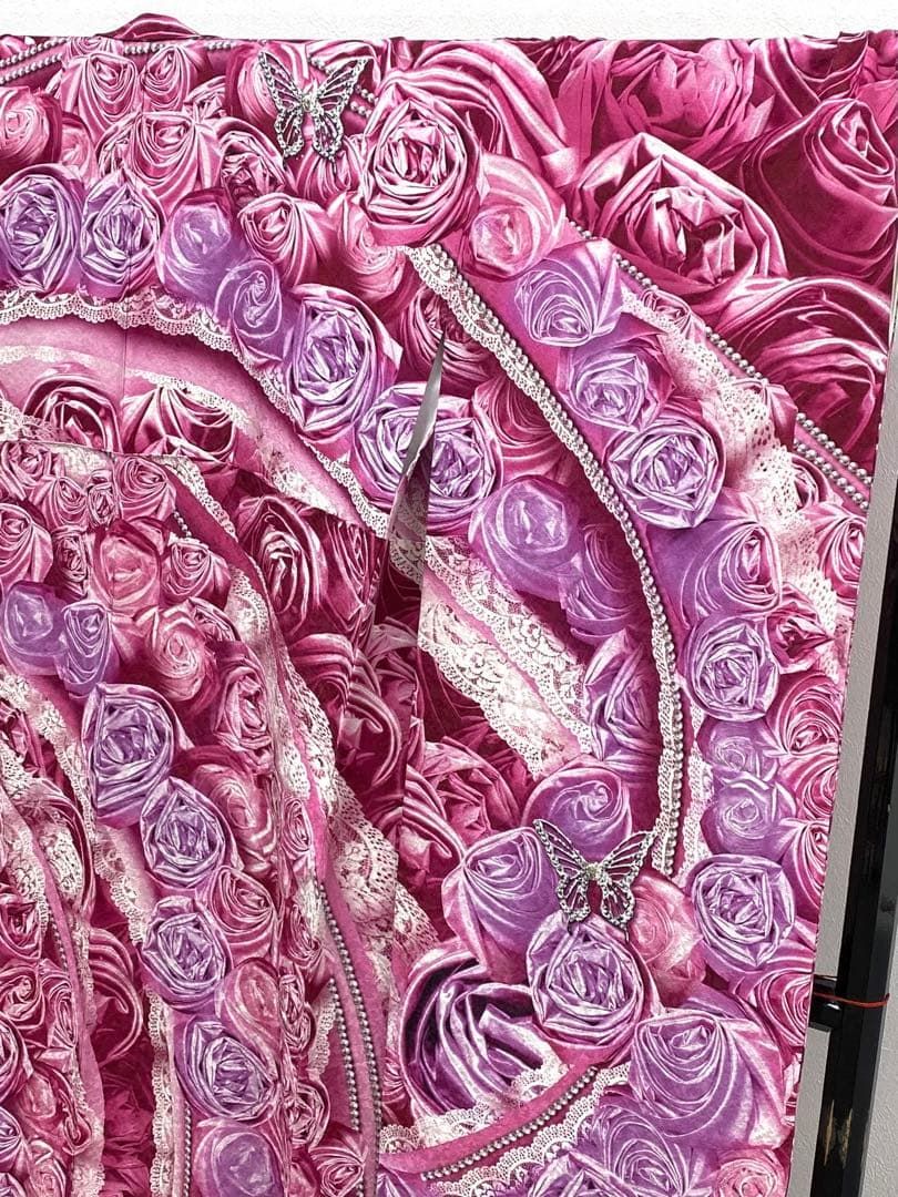 振袖 豪華 銀通し ストーン 紋意匠 薔薇尽くし 総柄 レース柄 身丈174cm