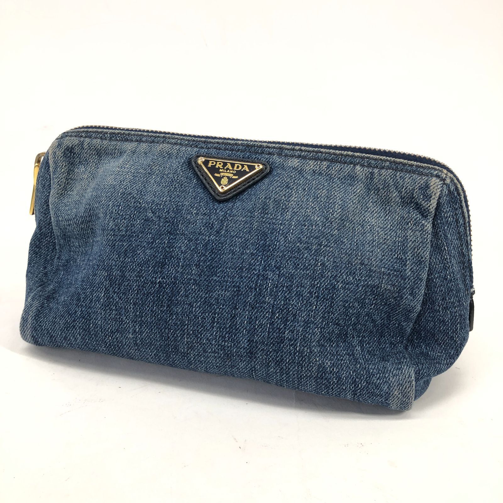 PRADA プラダ ポーチ デニム 小物入れ マルチケース 三角プレート PRADA プラダ ポーチ デニム 三角プレート 小物入れ マルチ
