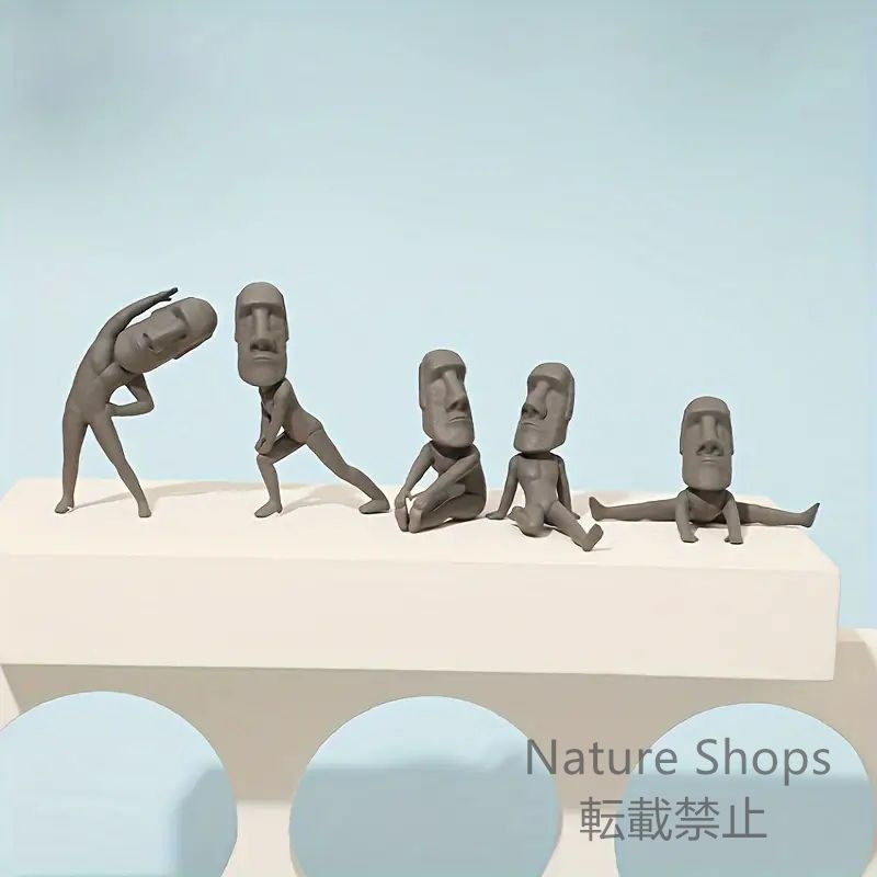 【新品未使用】5つセットのカートゥーンフィギュアモアイ像の装飾デスク用ミニ像と彫刻のイースタードールツイストエッグ装飾の家庭用アクセサリーfcp118